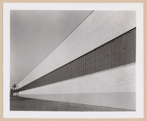 View of the lateral façade of the Shipping Department with a hopper on the left, Wright Aeronautical Corporation Airplane Engine Assembly Plant, Lockland, Ohio