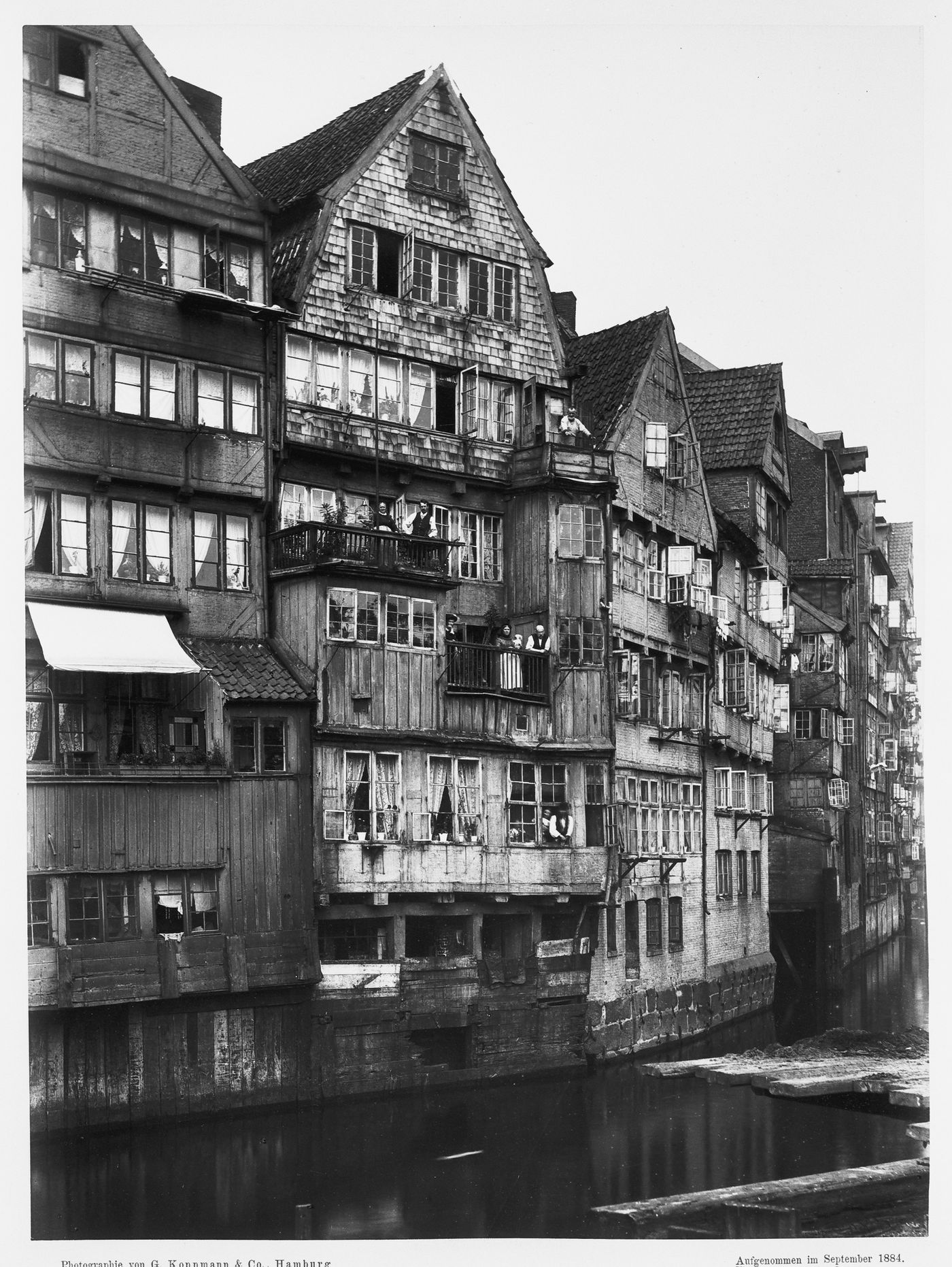 Houses on Muhrenfleth street facing canal, Hamburg, Germany