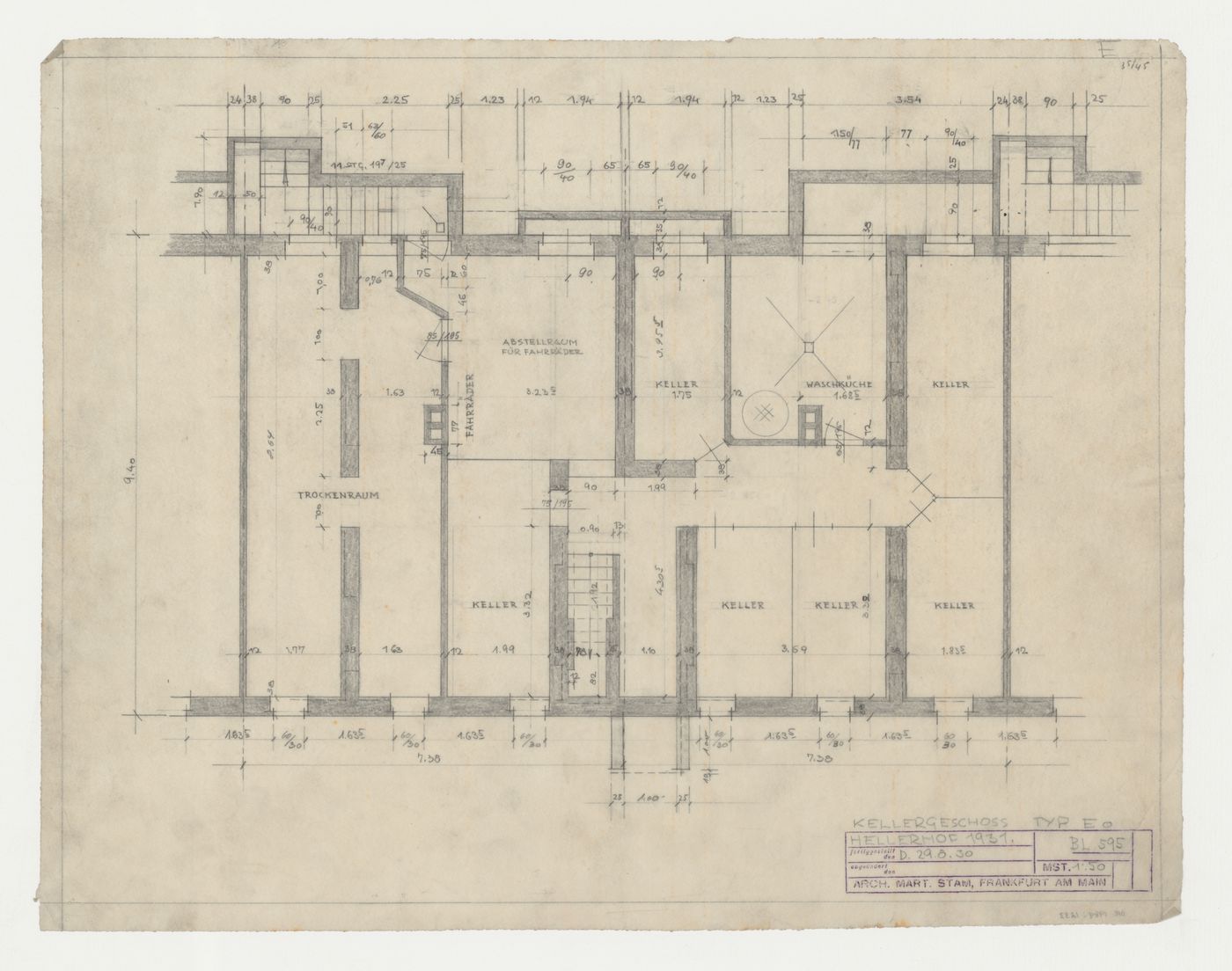 Basement plan for type EO housing units, Hellerhof Housing Estate, Frankfurt am Main, Germany