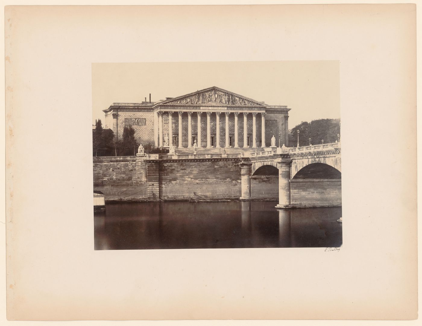 South view of the Palais Bourbon, seat of the Chambre des Députés, with the Pont de la Concorde in the foreground, Paris, France