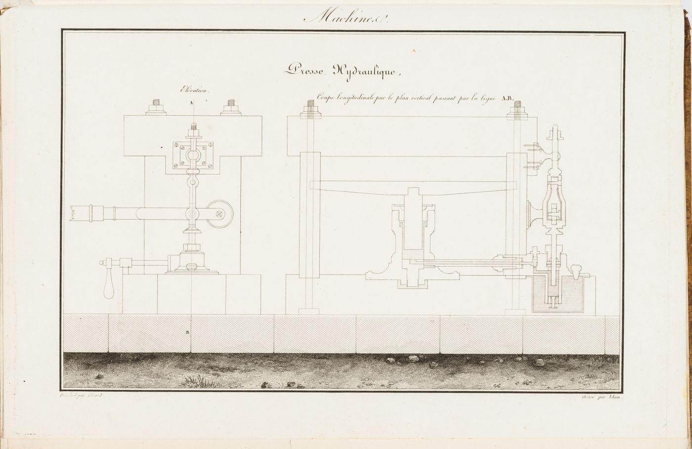 Elevation and section for a "Presse Hydraulique"