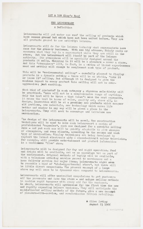 The Mart project: definition of the "Leisuremart"