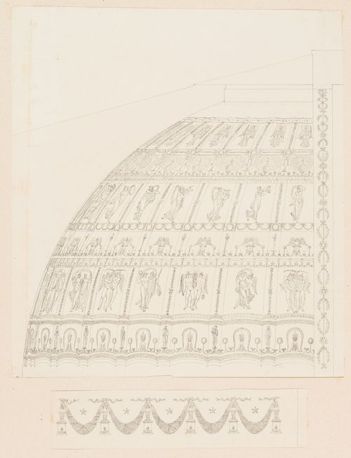 1800 Grand Prix Competition: Partial section for a theatre dome, showing the decorative scheme, and detail for a freize for an École nationale des beaux-arts