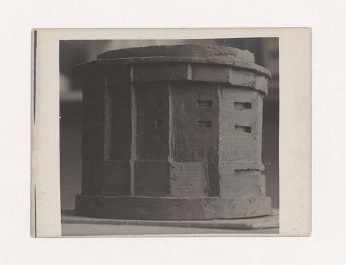 Photograph of a student model on the topic "Finding the Form of Blunt Massive Volume (Parallelepiped, Cylinder, Complex Configuration)" for the "Space" course at the Vkhutemas (Higher State Artistic Technical Studios), Moscow