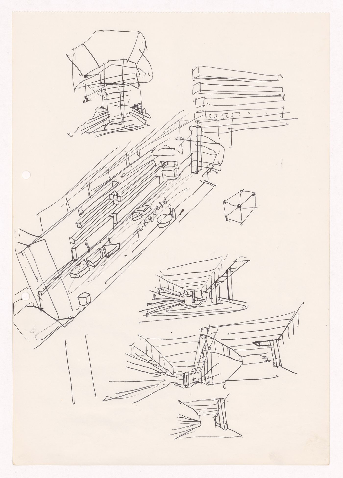 Sketch axonometric and perspective views for Loja Turquesa - Irmãos Campos Morais, Porto, Portugal