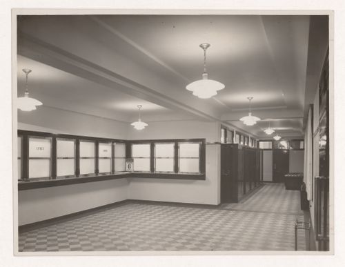 Interior view of Banque Danon et Cie, showing tellers windows, rue de la Baume, 8th arrondissement, Paris, France