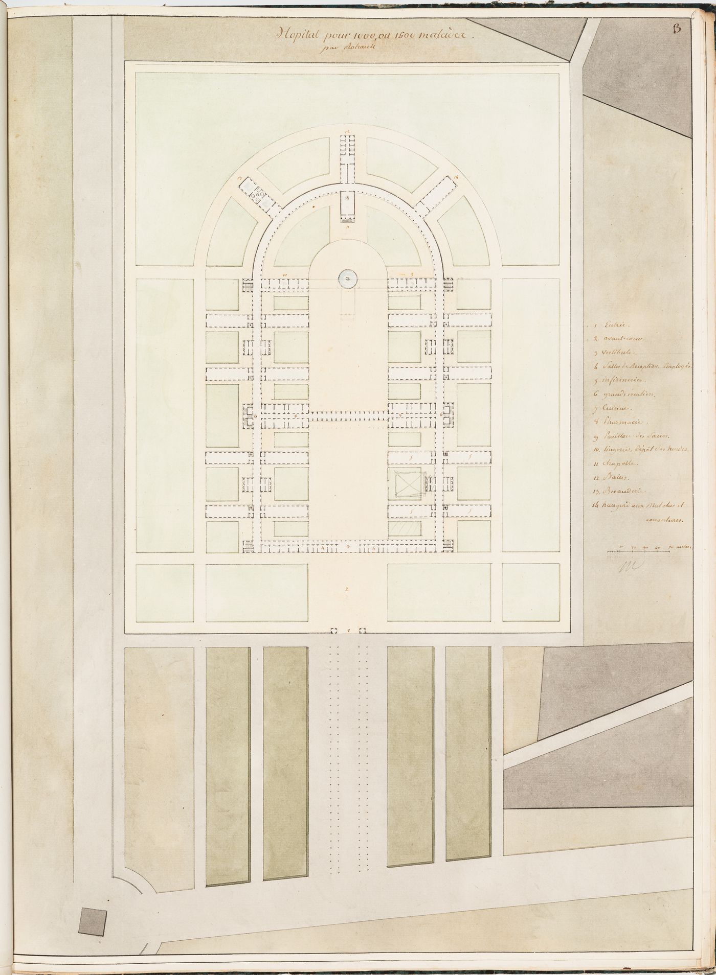 Ideal hospital for 1000 or 1500 patients near the barrière de Monceau, Paris: Site plan number three