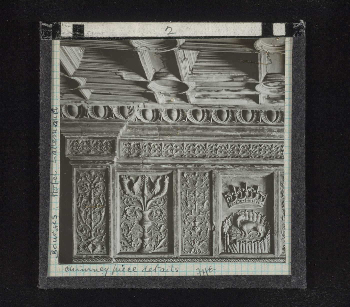 Detail view of ornamentation of chimney of Great Hall of Hôtel Lallemant, Bourges, France