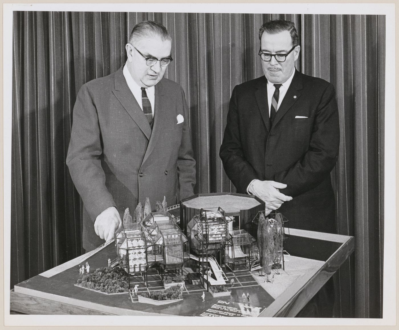 Donald Gordon and Robert F. Shaw with CN's Expo 67 pavillion model