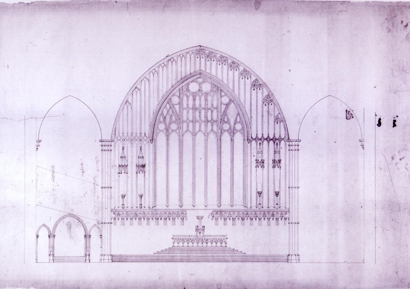 Elevation for the high altar [?] for the interior design by Bourgeau et Leprohon for Notre-Dame de Montréal