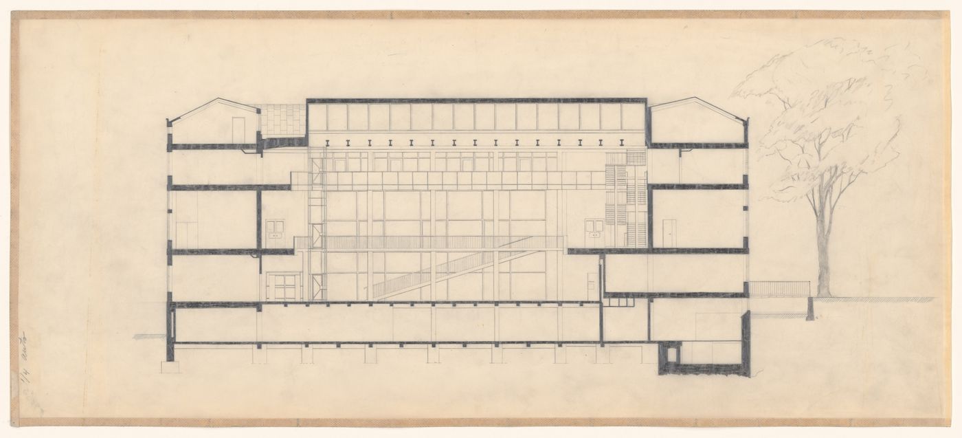 Section for the Göteborgs rådhusets tillbyggnad [courthouse annex] looking south, Göteborg, Sweden