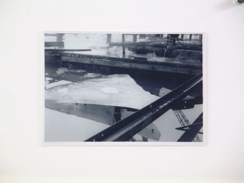 View of a sheet of ice and steel beams