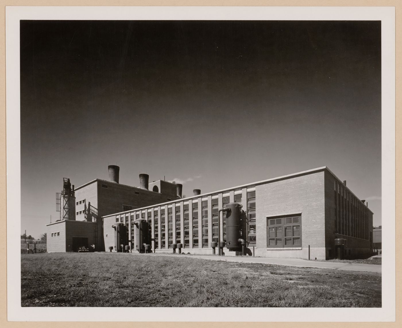 View of the rear [?] façade of the Boiler House, United Aircraft Corporation Pratt & Whitney Corporation division Assembly Plant, Kansas City, Missouri