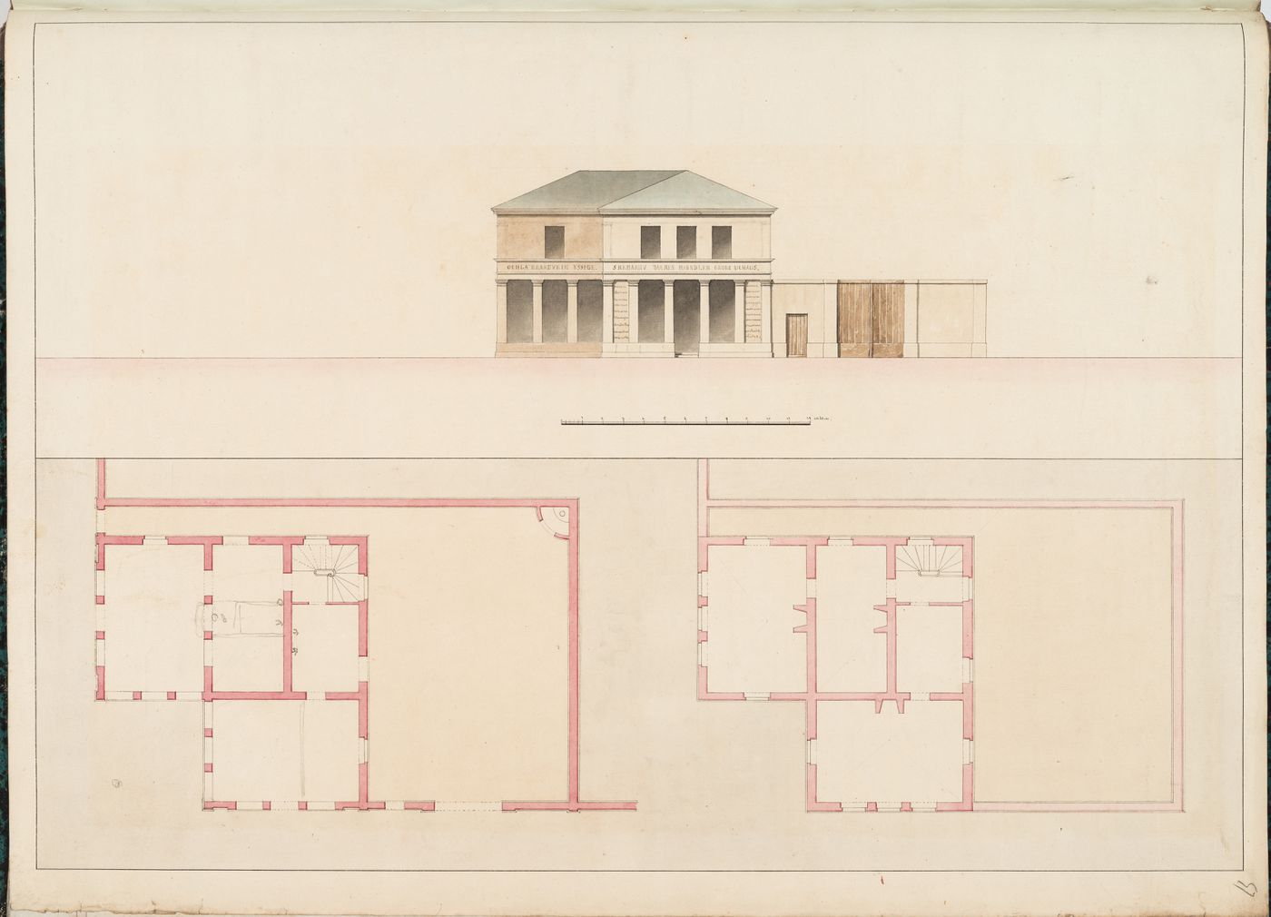 Elevation and plans for a "maison du blanchisseur" (variant design)