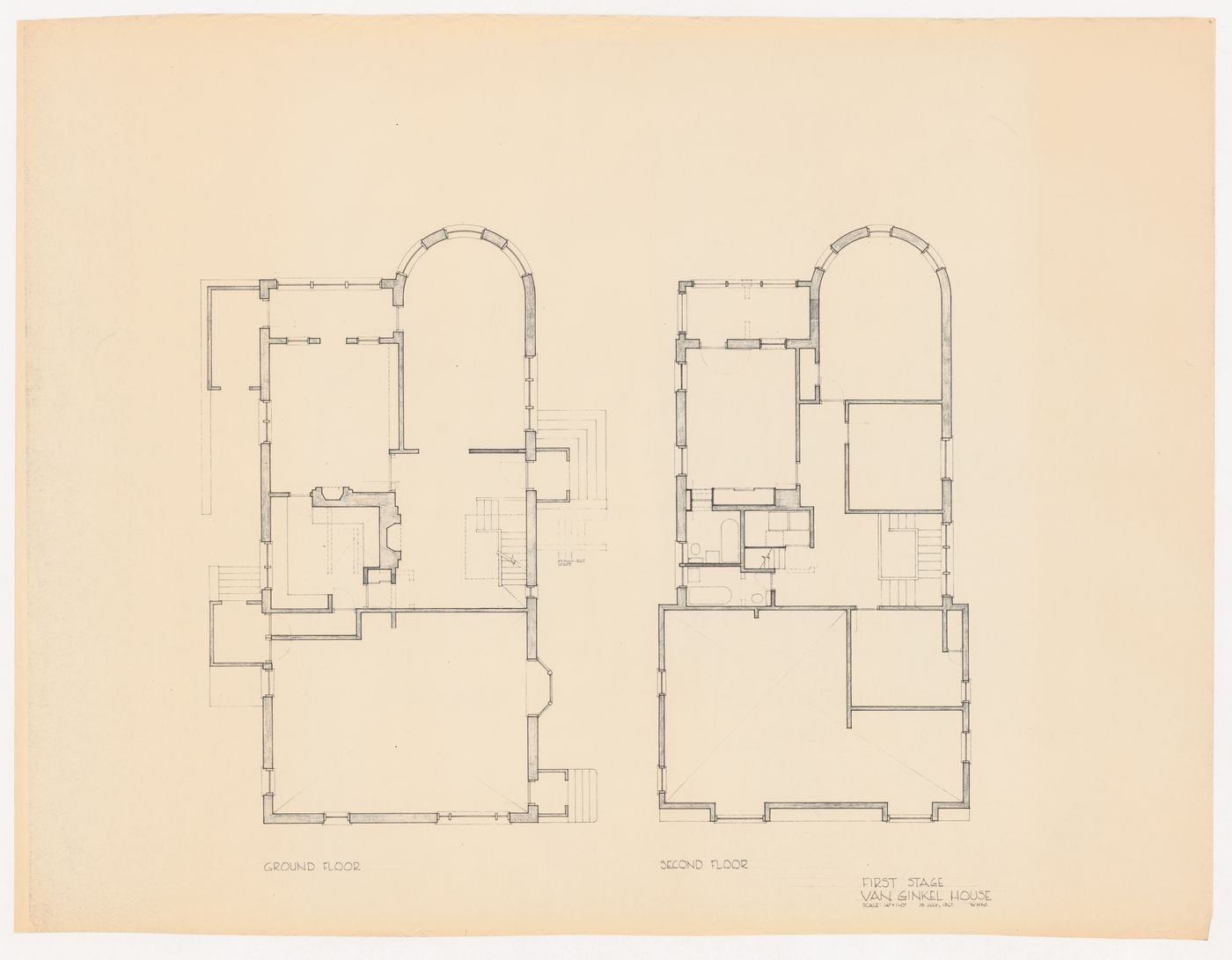 Ground floor and second floor plans for Van Ginkel House, Winnipeg, Manitoba