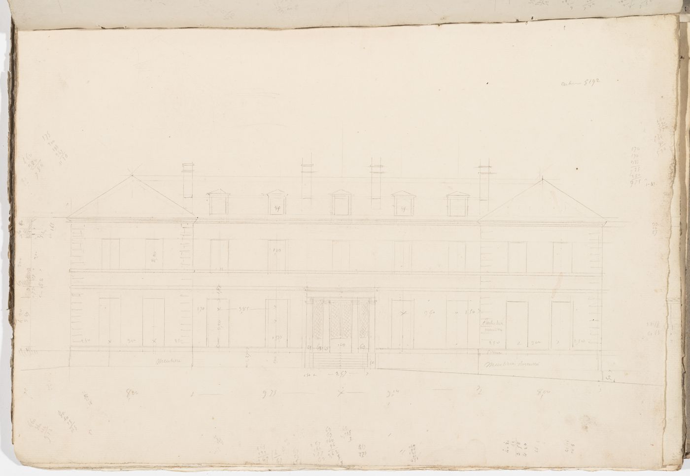 Project no. 9 for a country house for comte Treilhard: Principal elevation