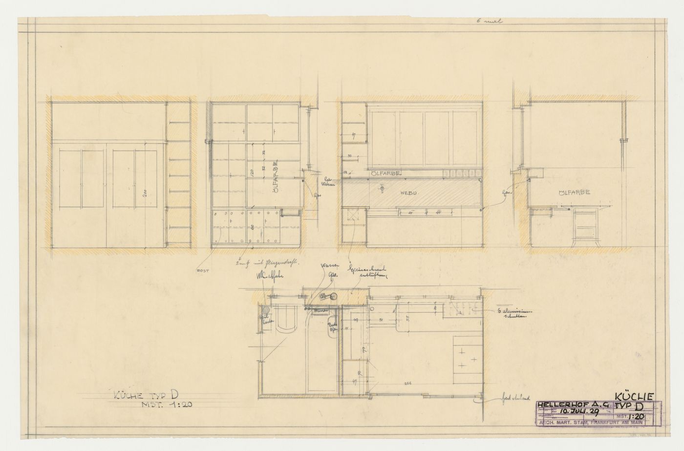 Plan and elevations for a type C kitchen, Hellerhof Housing Estate, Frankfurt am Main, Germany