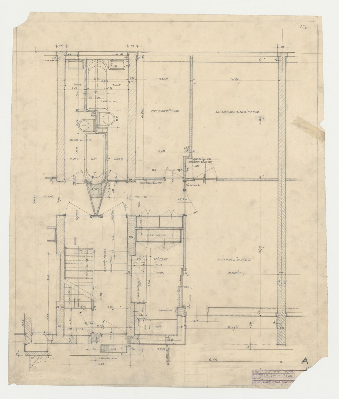 Ground floor plan for a housing unit, Hellerhof Housing Estate, Frankfurt am Main, Germany