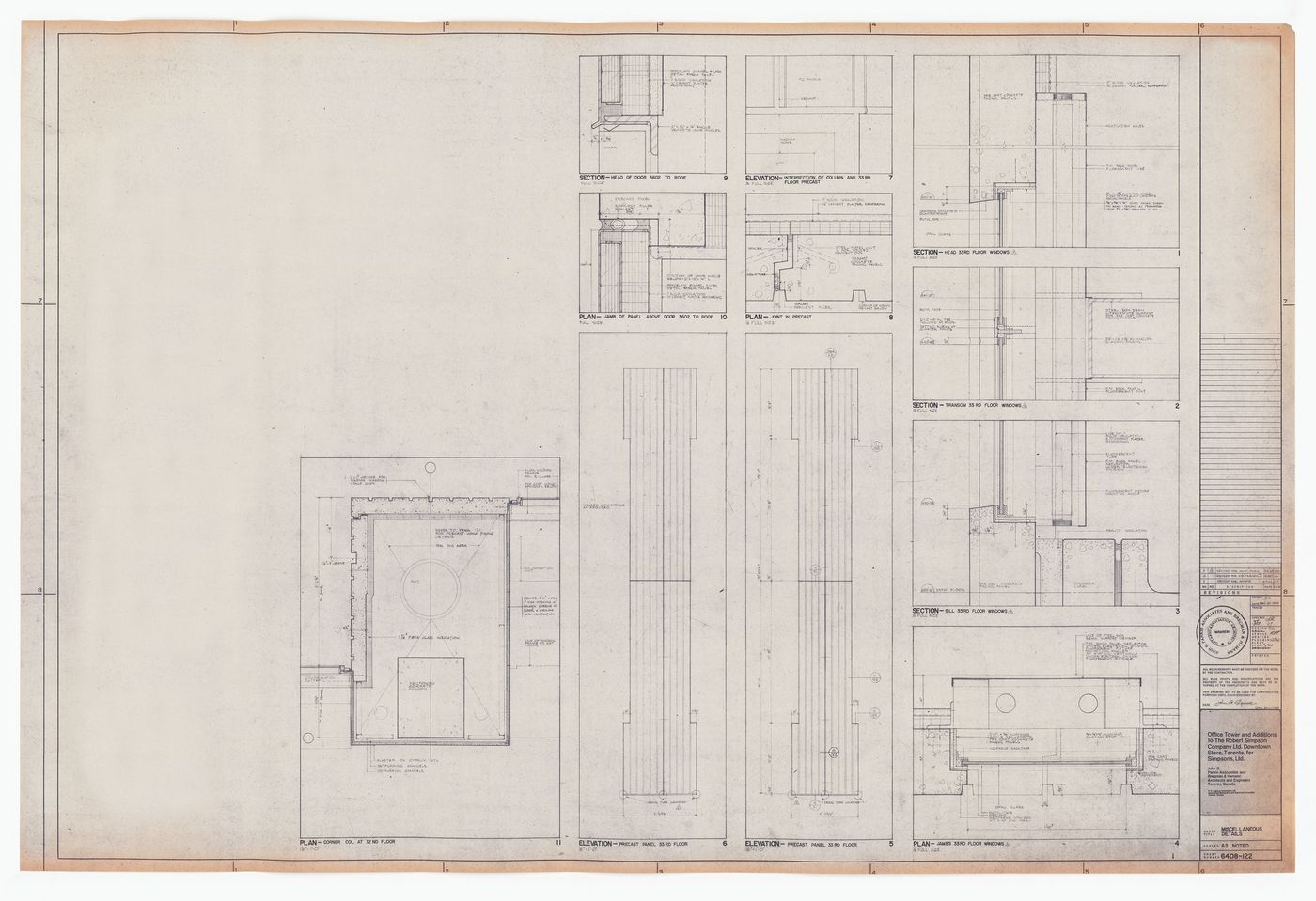 Miscellaneous details for construction for The Robert Simpson Company Limited Downtown Store, Office Tower and Additions, Toronto
