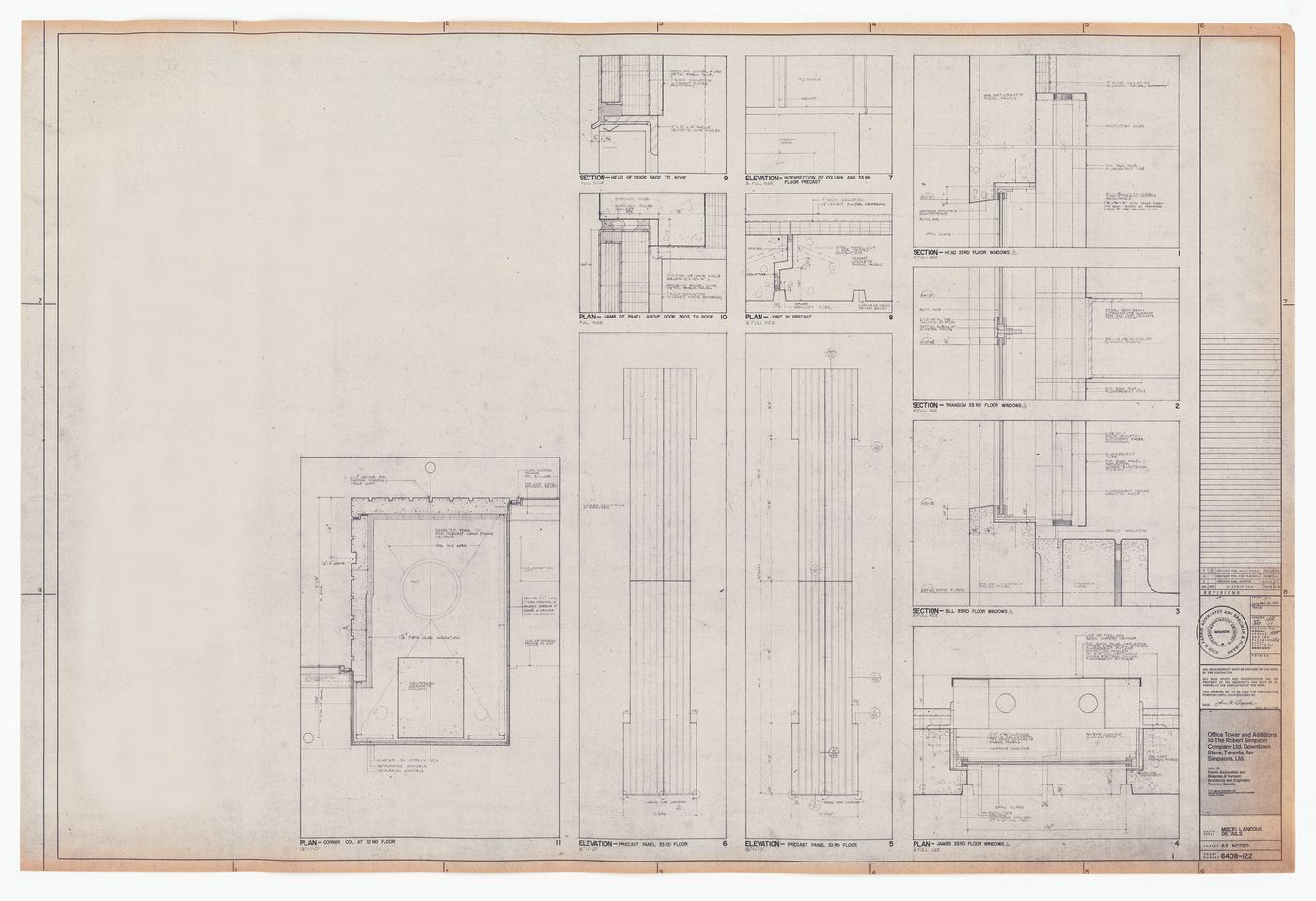 Miscellaneous details for construction for The Robert Simpson Company Limited Downtown Store, Office Tower and Additions, Toronto