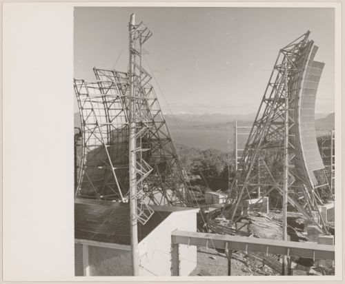 View of BC Tel troposcatter telecommunication system, Trutch Island, British Columbia, Canada