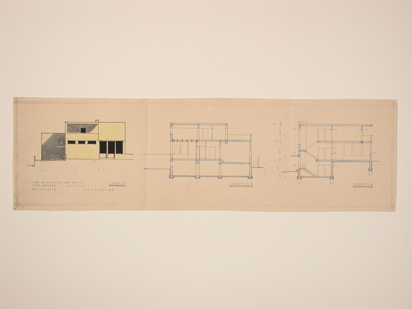 Dexel House / Studies - S/W elevation, sect. A-B, sect. C-D
