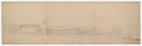 East elevation and sketches for the Woodland Crematorium, Woodland Cemetery, Stockholm, Sweden