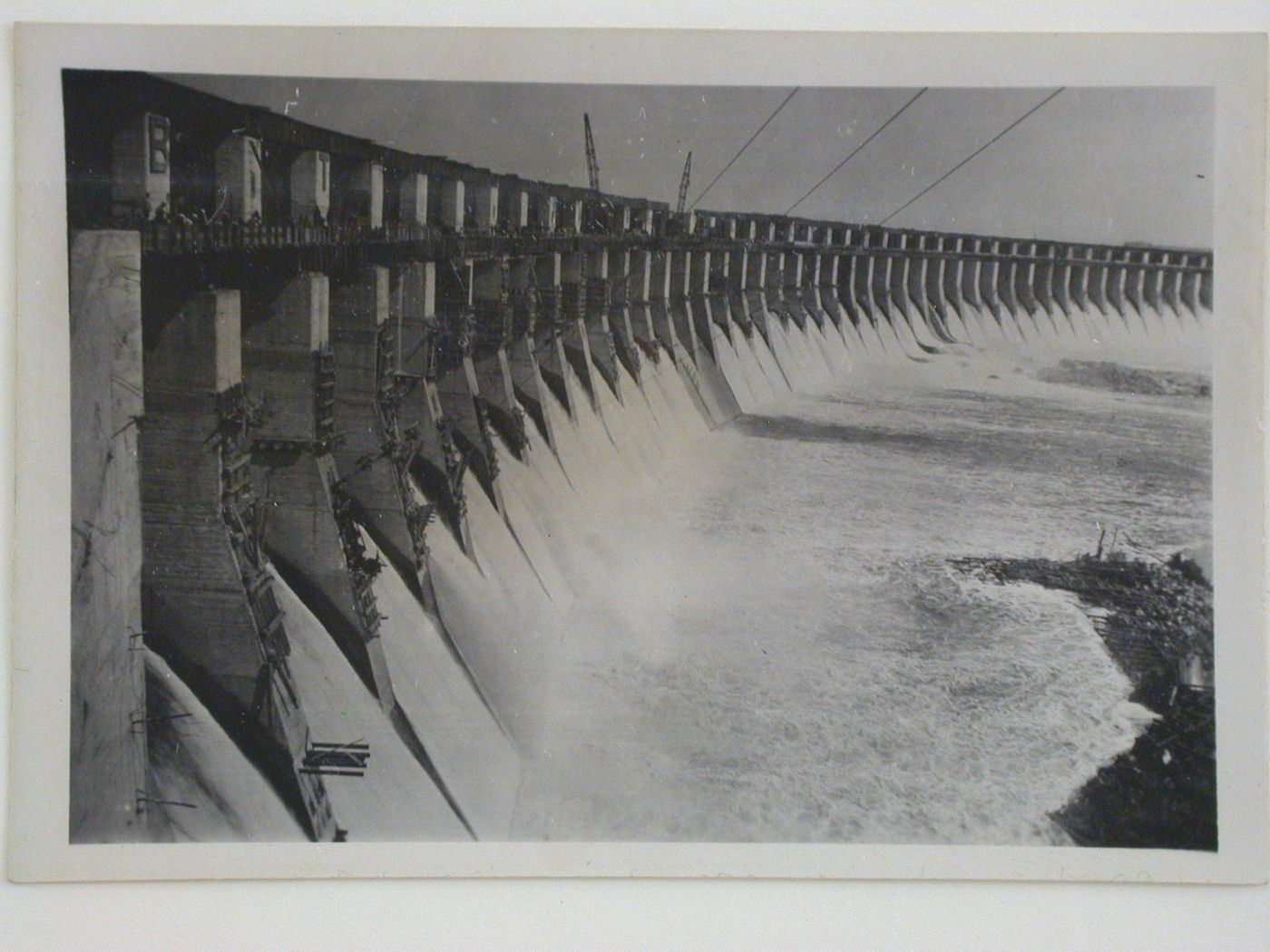 View of Dnieper Hydroelectric Power Station dam, Zaporozhe, Soviet Union (now in Ukraine)