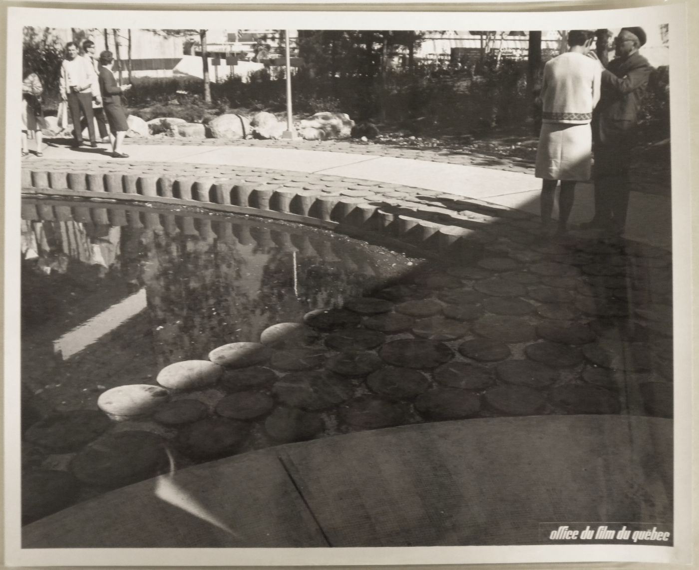 Partial view of an unlocated walkway and waterway, Expo 67, Montréal, Québec