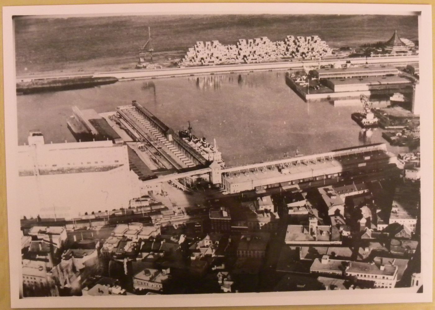 Aerial view of the port and Habitat 67, Expo 67, Montréal, Québec