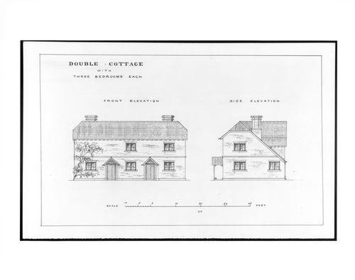 Front and side elevation for a double cottage with three bedrooms, Estate of Charleville Castle, Tullamore, County Offaly, Ireland