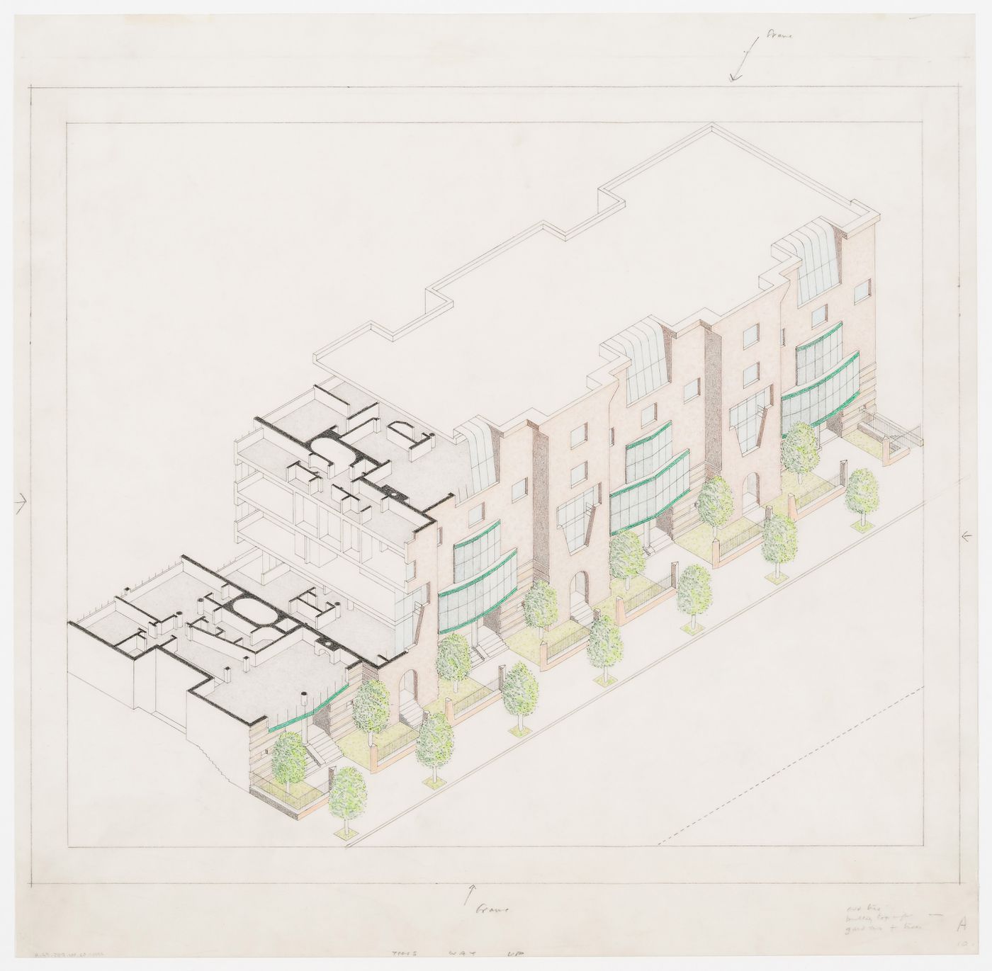 Eleven Townhouses Competition, New York, New York: cut-away axonometric