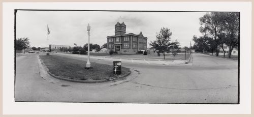 Panoramic view of the Rawlins County Courthouse from across a street and with a median strip in the foreground, Atwood, Rawlins, Kansas, United States