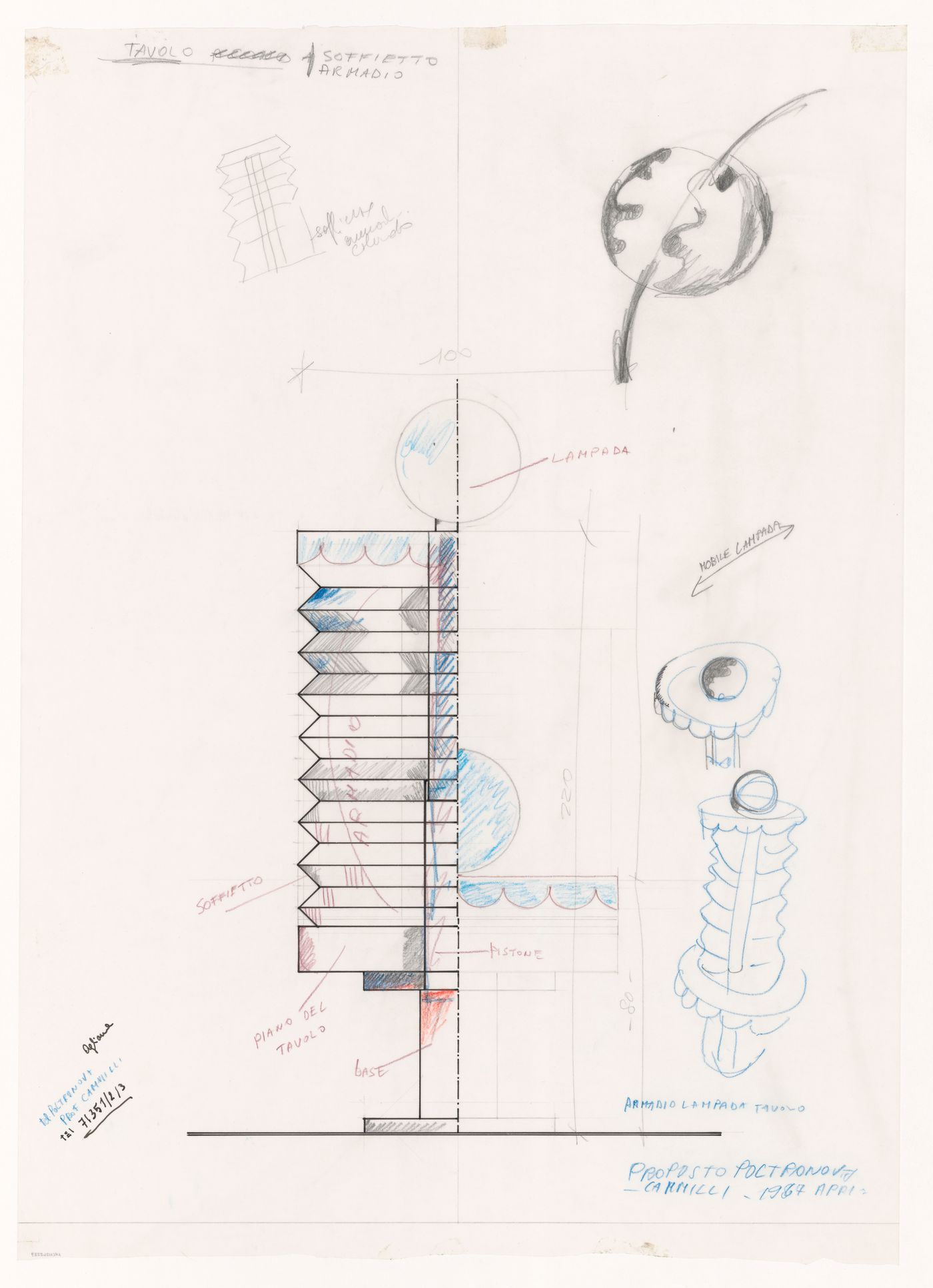 Sketches for Table lamp with folding wardrobe