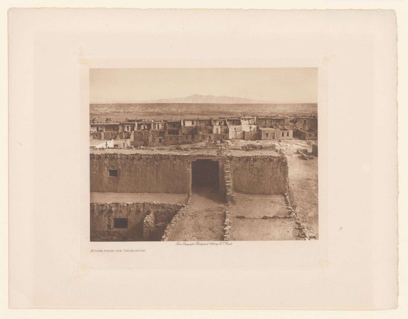 View of multi-storied terraced houses from the top of San Estévan del Rey Mission Church, Acoma, New Mexico, United States