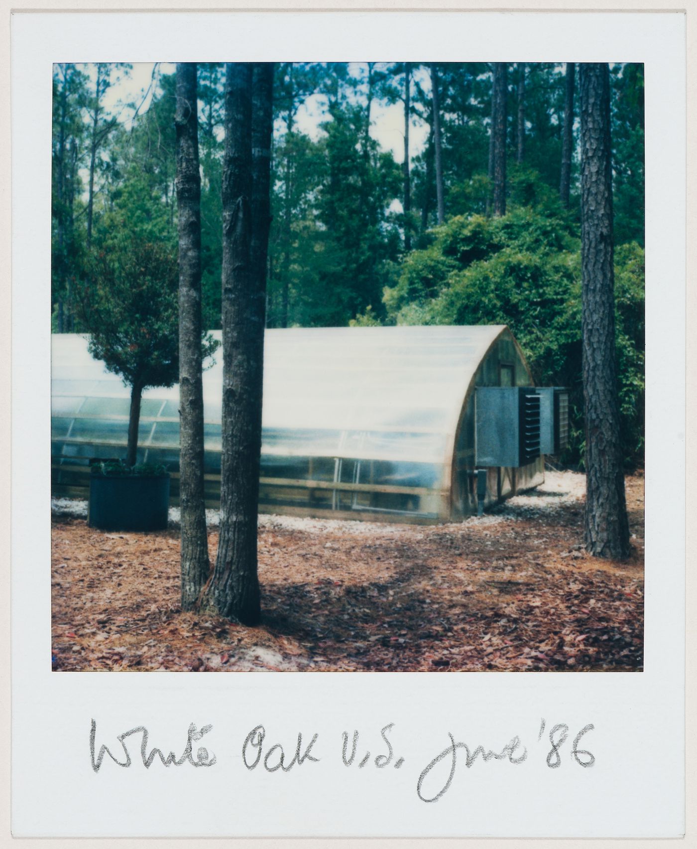 Side view of a greenhouse at White Oak in the United States