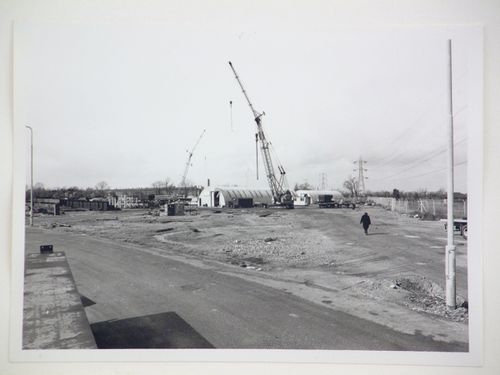 View of crane on construction site of power station, United Kingdom