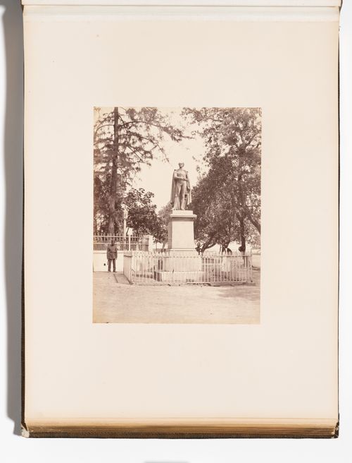 View of the statue of Sir Edward Barnes, Queen's Street (now Janadhipathi Mawatha), Colombo, Ceylon (now Sri Lanka)