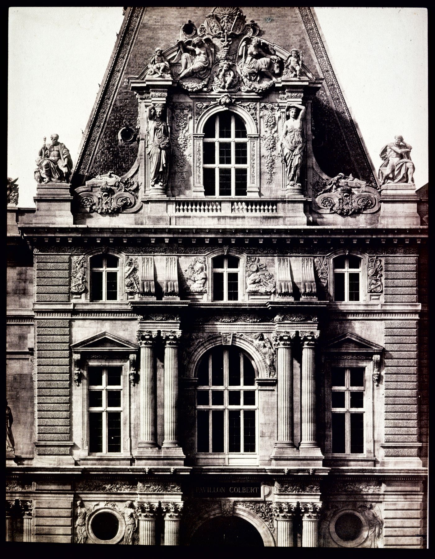 Exterior view from the south, detail of Pavillon Colbert, Louvre, Paris, France