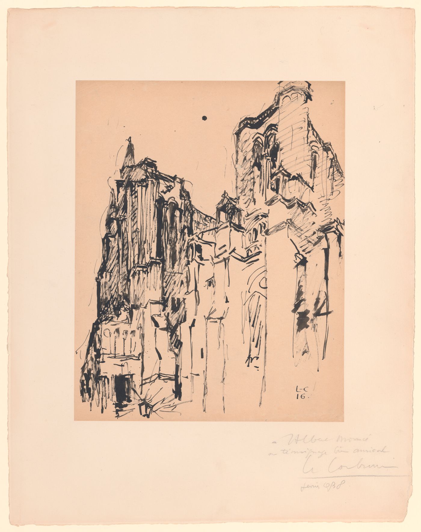 Perspective sketch of the south portal of Cathédrale de Chartres