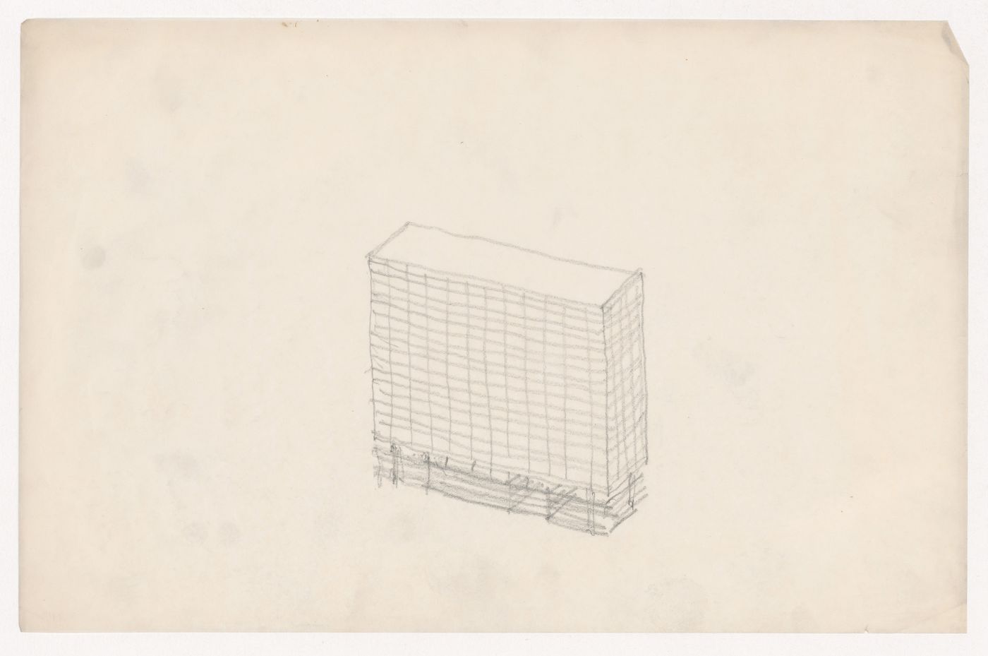 Axonometric sketch for a glass tower, probably for Illinois Institute of Technology