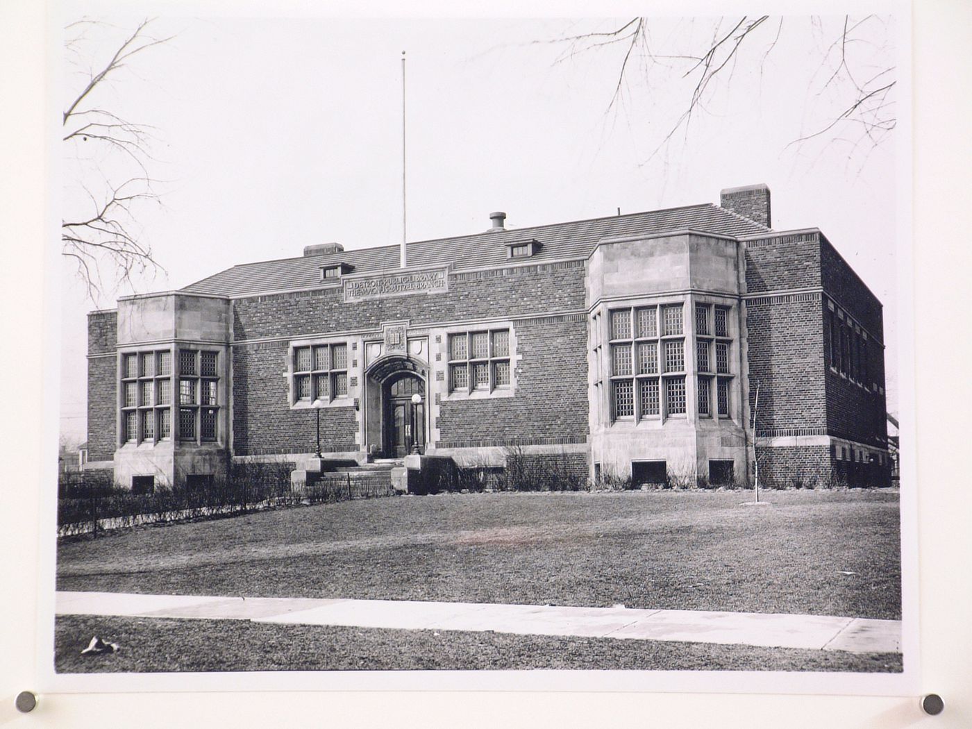 View of the principal façade of the Magnus Butzel Branch of the Detroit Public Library (now demolished), Detroit, Michigan