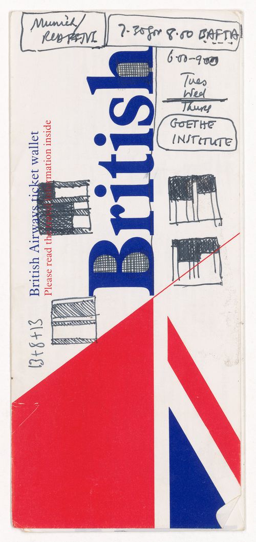 British Airways ticket wallet with doodles and notes