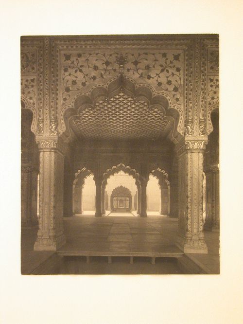 Interior view of the Diwan-i Khas [Private Audience Hall] (also known as the Daulat Khana-i-Khass), Shahjahanabad (now Lal Qila or Red Fort), Delhi, India