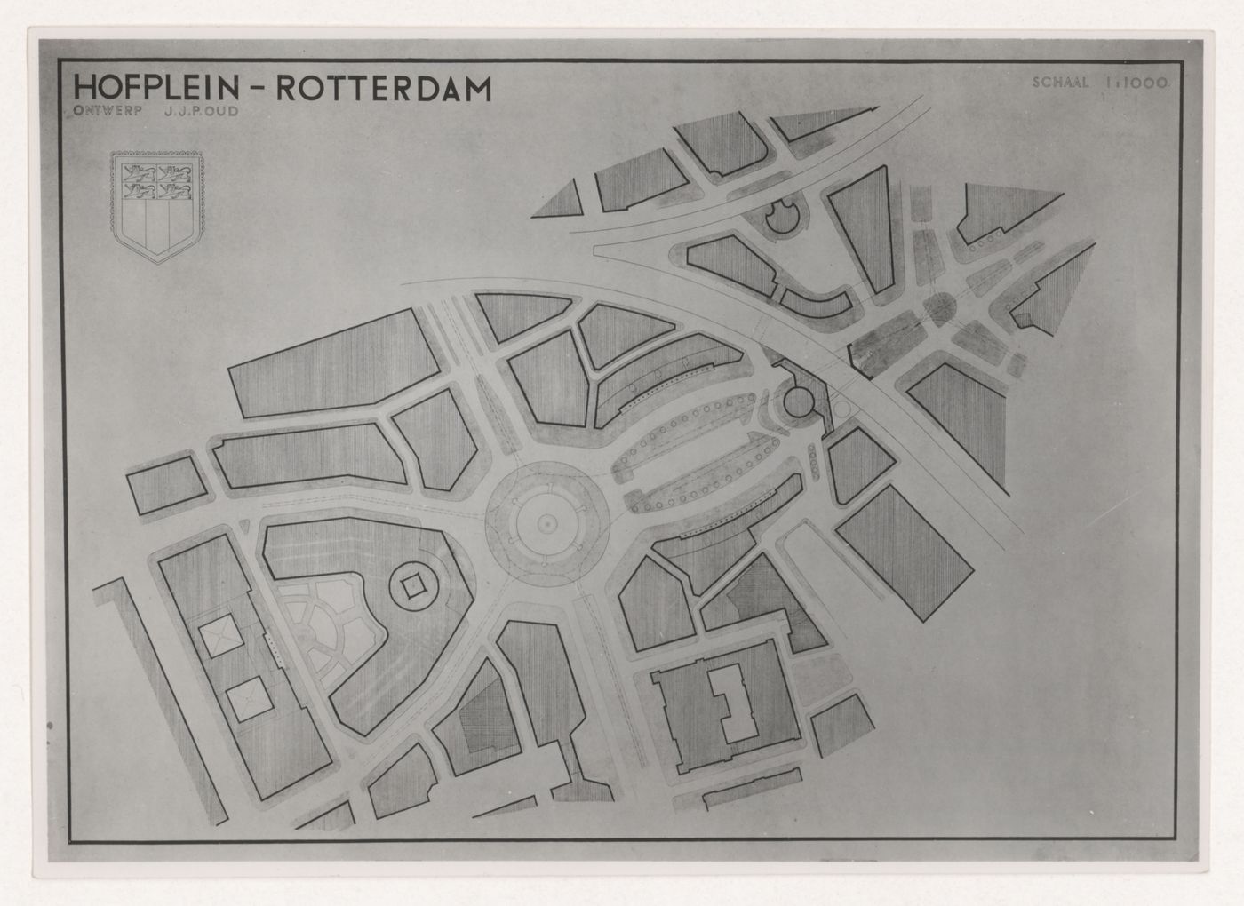 Photograph of a site plan for the reconstruction of the Hofplein (city centre), Rotterdam, Netherlands