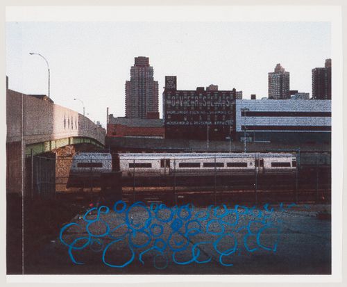 IFPRI (IFCCA Prize Competition, 1998-1999, Entry by Cedric Price): conceptual sketch for blue-glass balls to cover the cleared land immediately to the south and north of the railway tracks