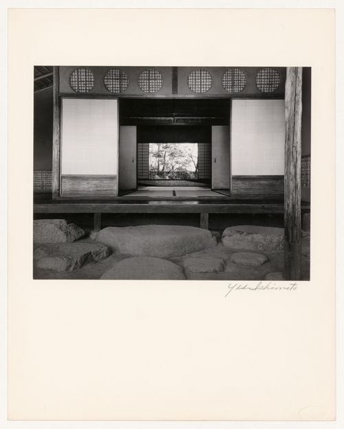 View of the north entrance of the Shoiken looking into the Entrance room and the Second Room (also known as the Middle Room), Katsura Rikyu (also known as Katsura Imperial Villa), Kyoto, Japan