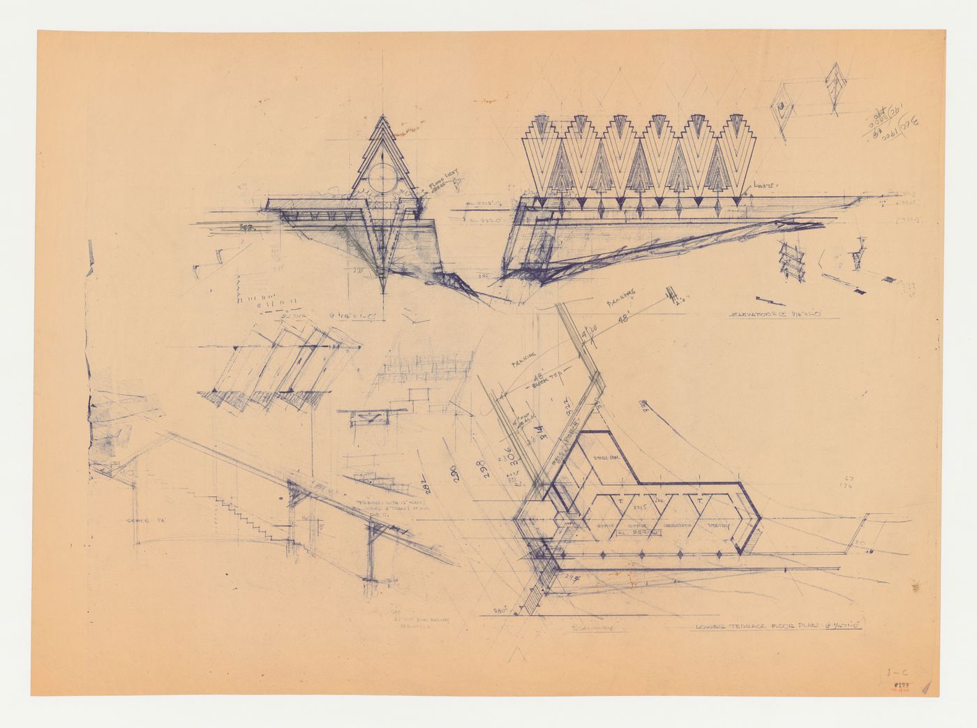 Swedenborg Memorial Chapel, El Cerrito, California: Elevations, plans, and section for the chapel and covered walkway