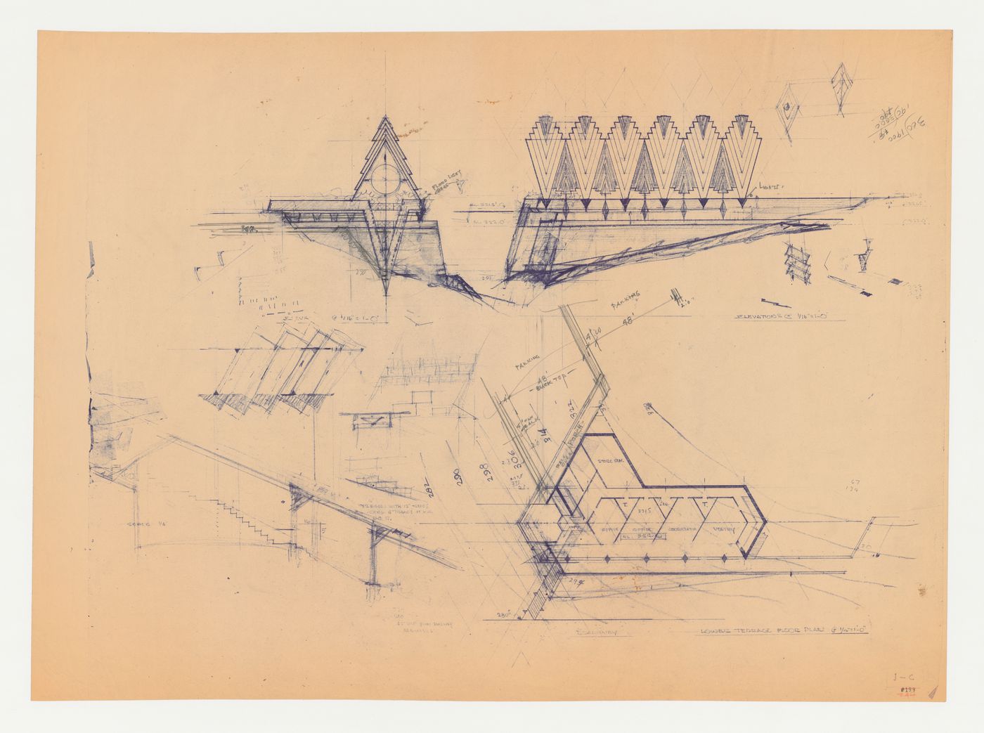 Swedenborg Memorial Chapel, El Cerrito, California: Elevations, plans, and section for the chapel and covered walkway