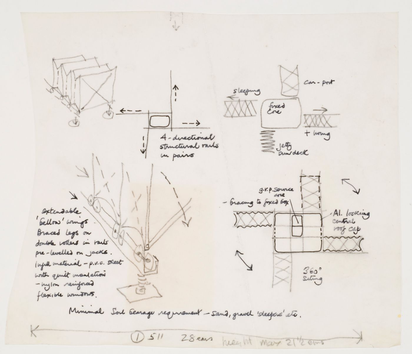 Study of adjustable legs for expandable portable house, Hague Hole